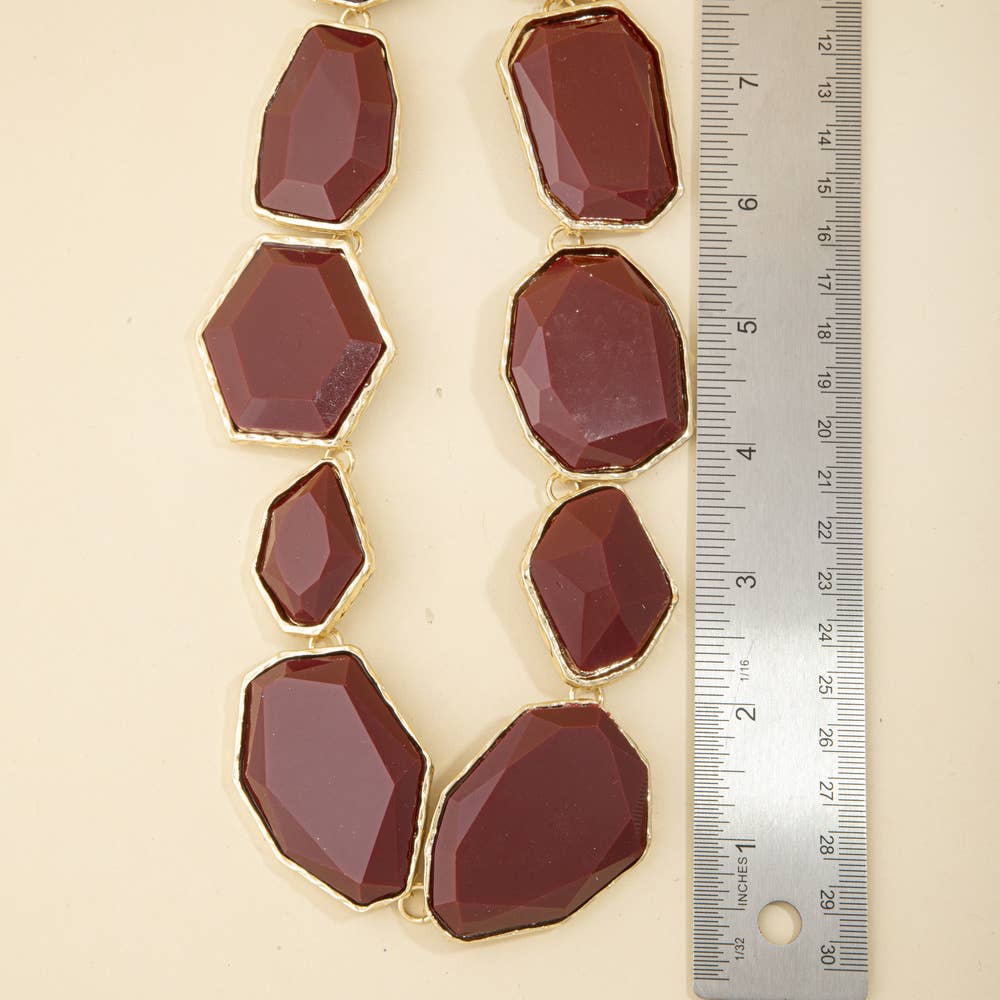 Chunky Burgundy Faceted Bead Statement Collar Necklace