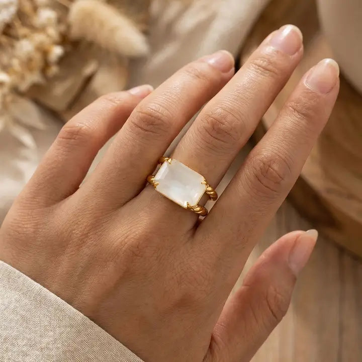 Sorrelli Emerald-Cut Crystal Double Band Cocktail Ring - White Aurora Borealis