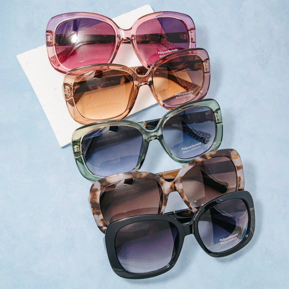 Oversized Square-Round Woven Brow Bar Sunglasses