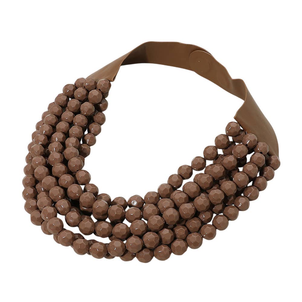 Multi Strand Faceted Ball Beaded Faux Leather Magnetic Statement Necklace