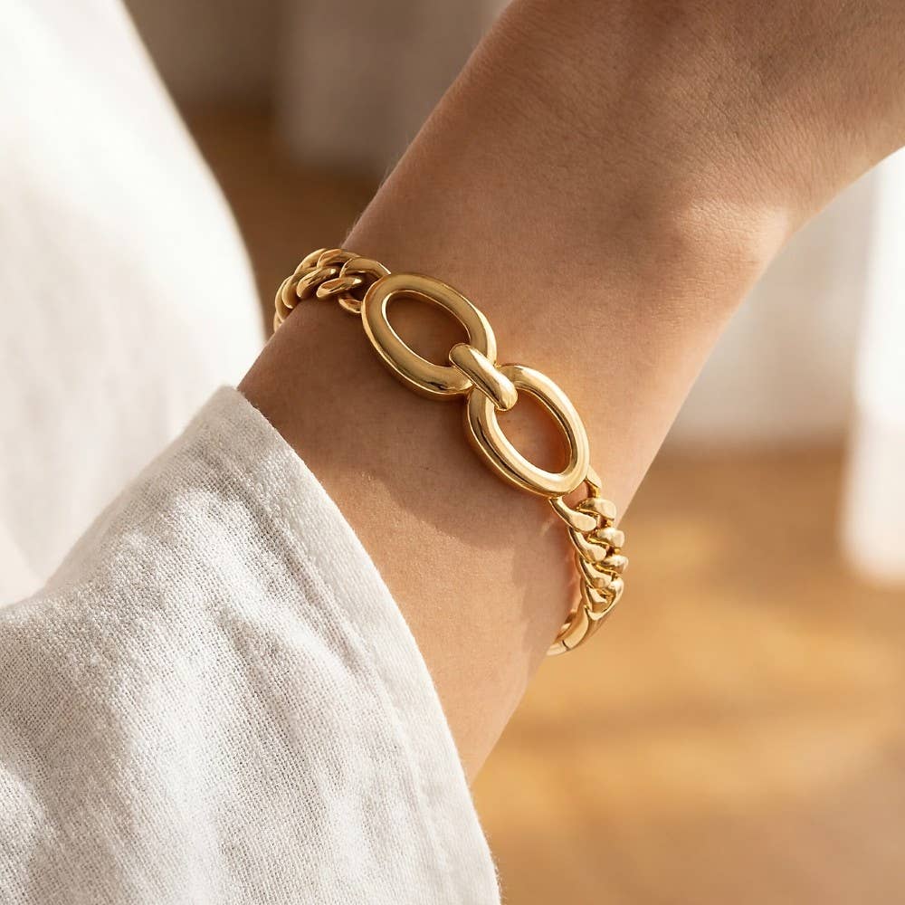 Stainless Steel Solid Curb Chain Hinge Bangle Bracelet