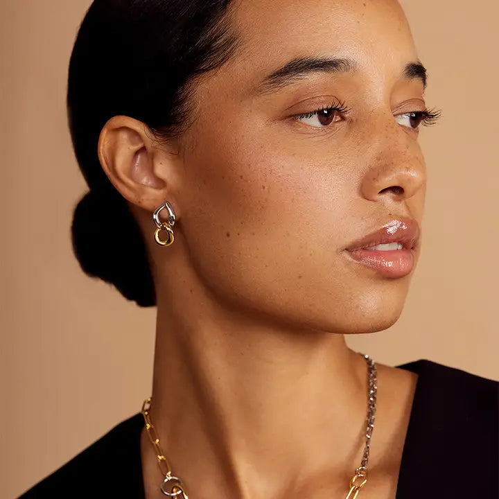 Two-Tone Double Link Drop Earring
