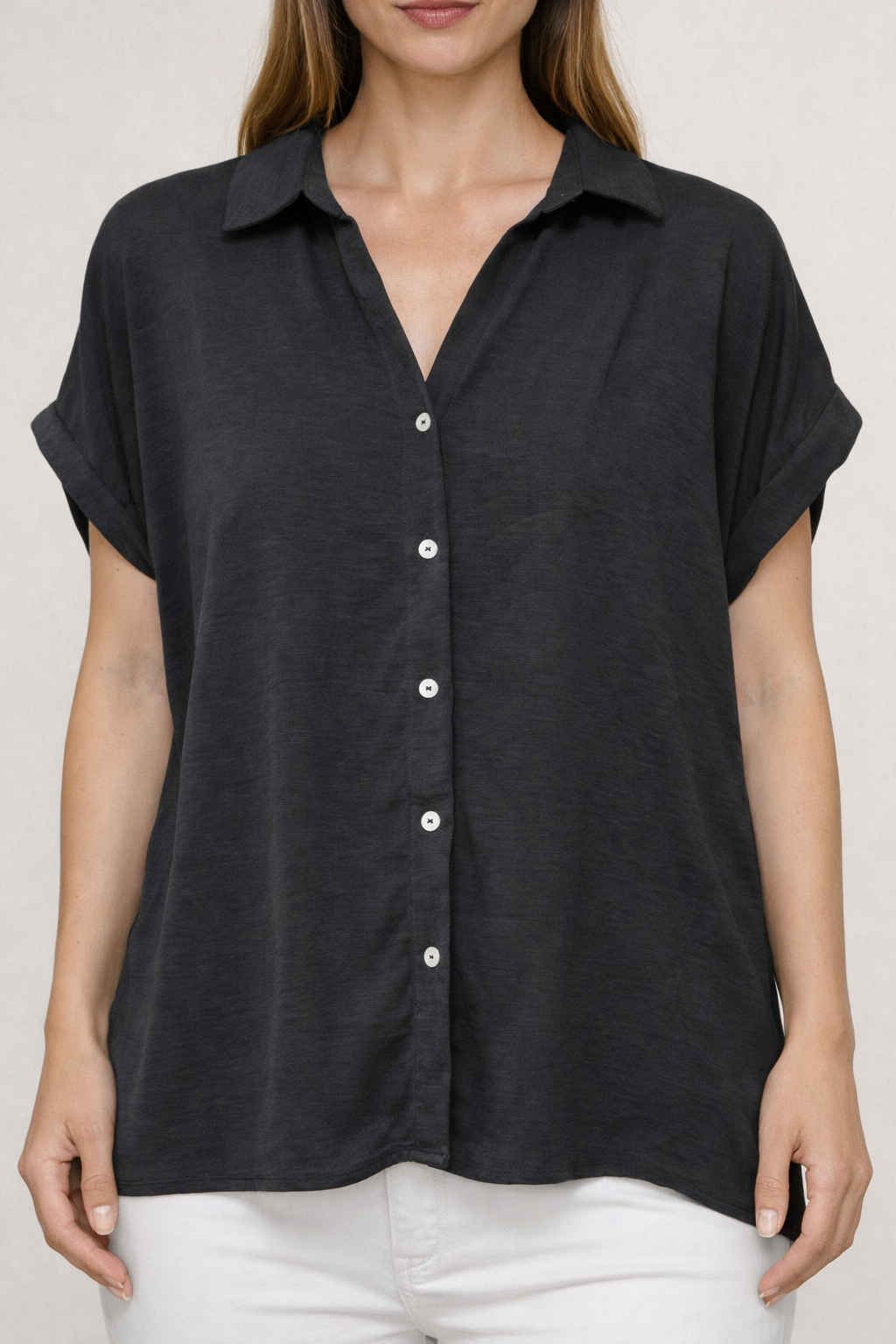 Black Button Front Collar Top — Accents Boutique, Marble Falls TX