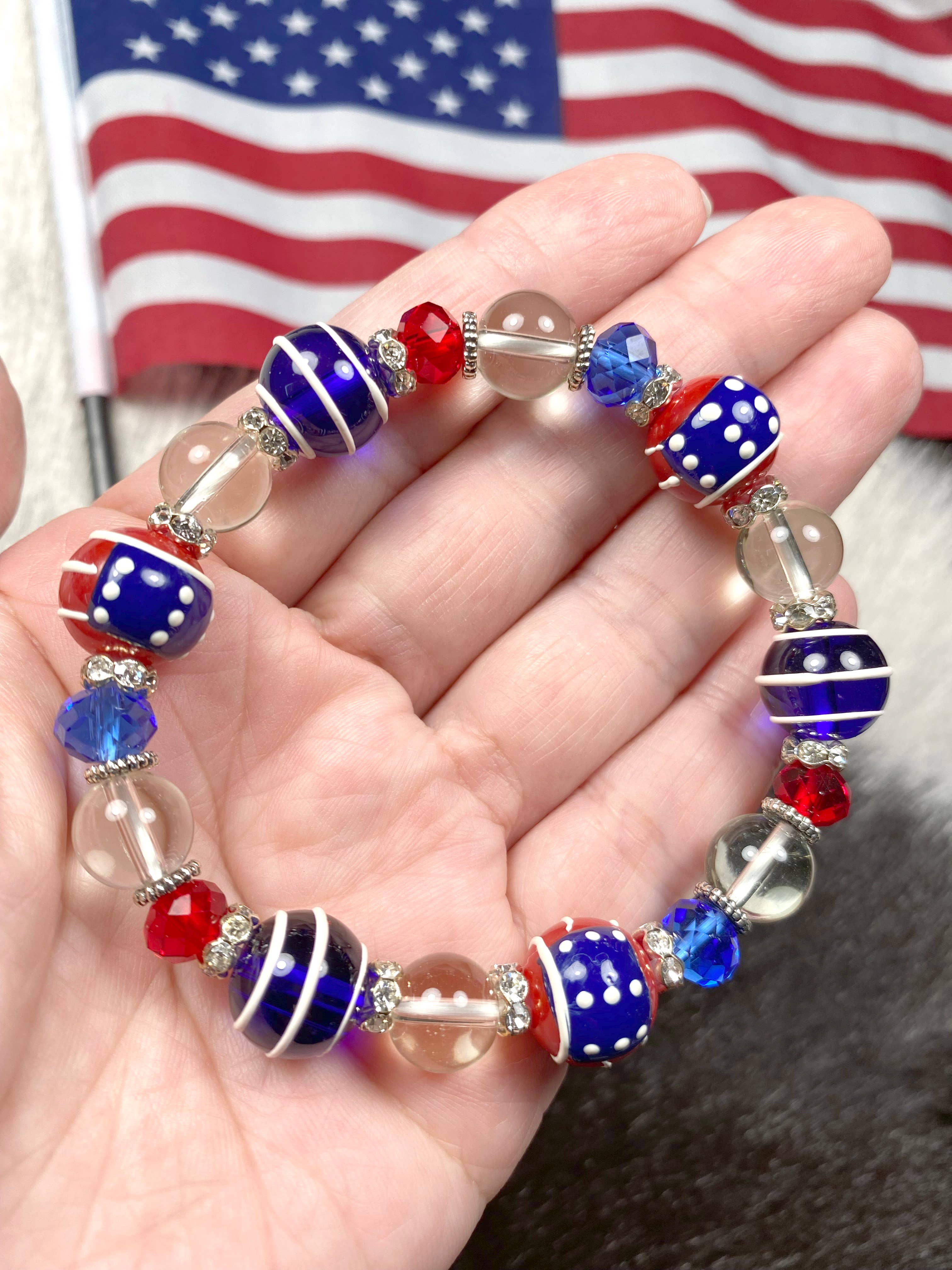American Flag Patriotic Bracelet, 4th of July Gift for Women
