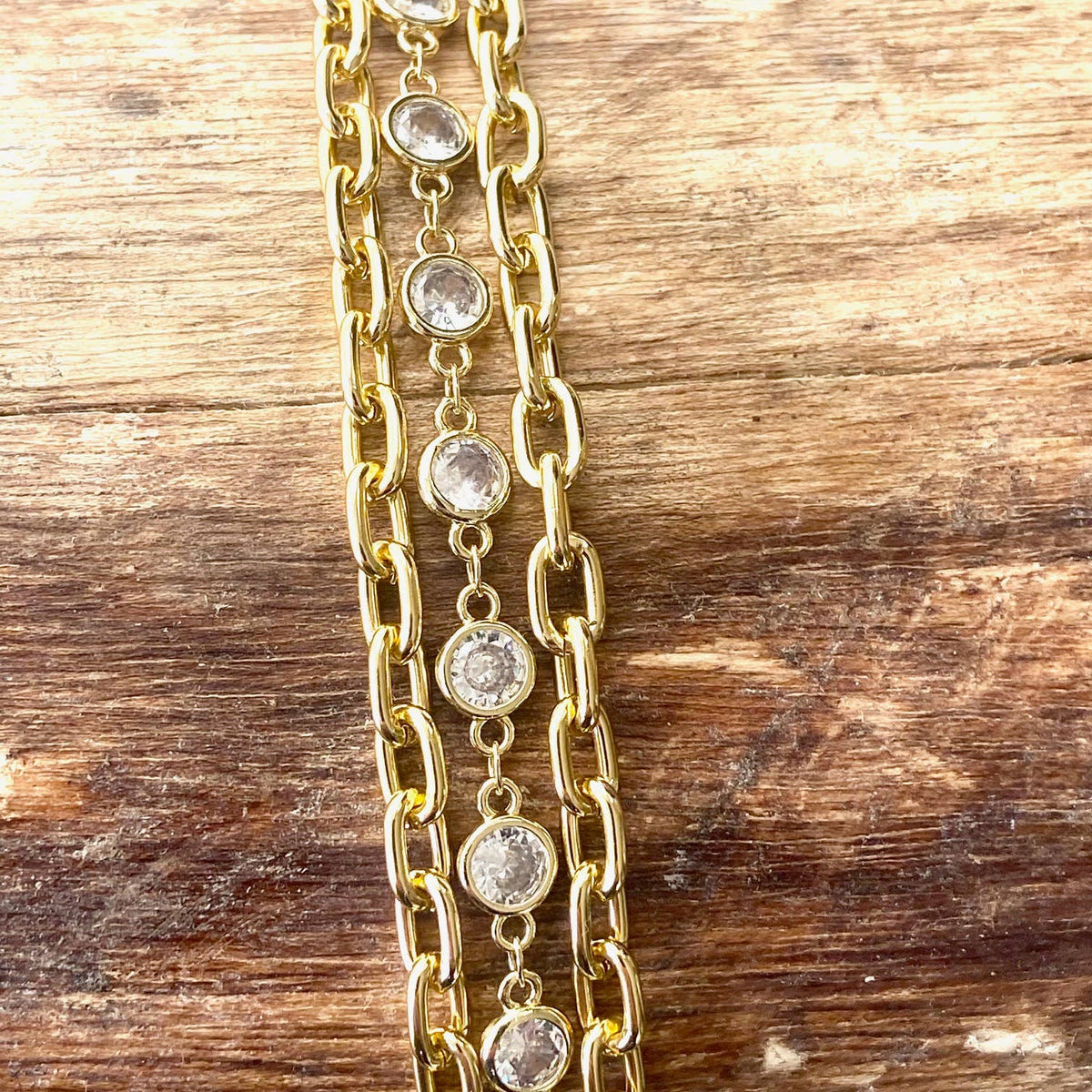 Crystal Gold Layered Chain Bracelet
