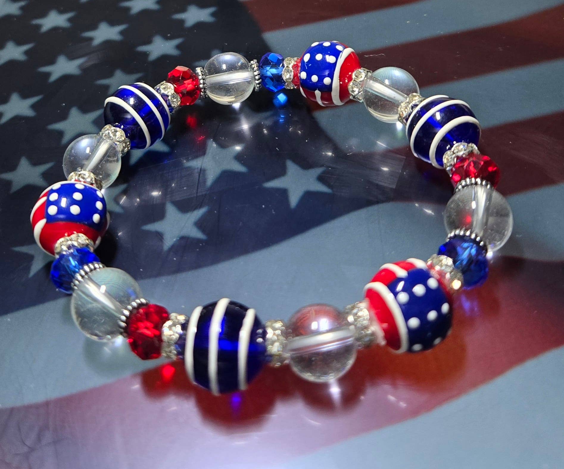 American Flag Patriotic Bracelet, 4th of July Gift for Women