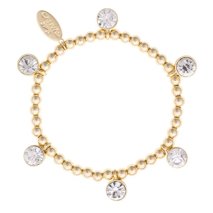 Canvas Daytona Ball Bead Bezel Stretch Bracelet in Shiny Gold