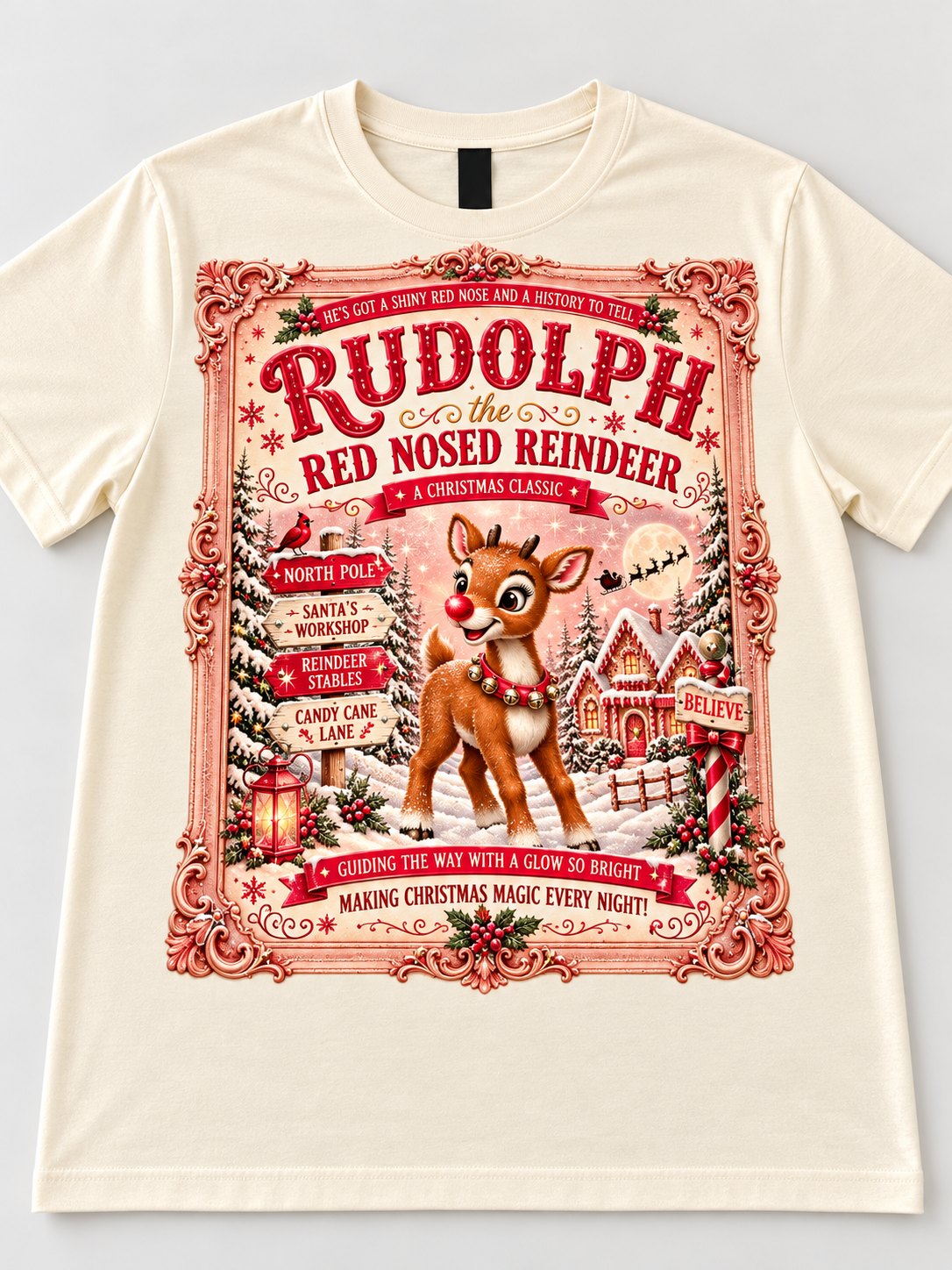 Pink Rudolph Classic Bling Tee