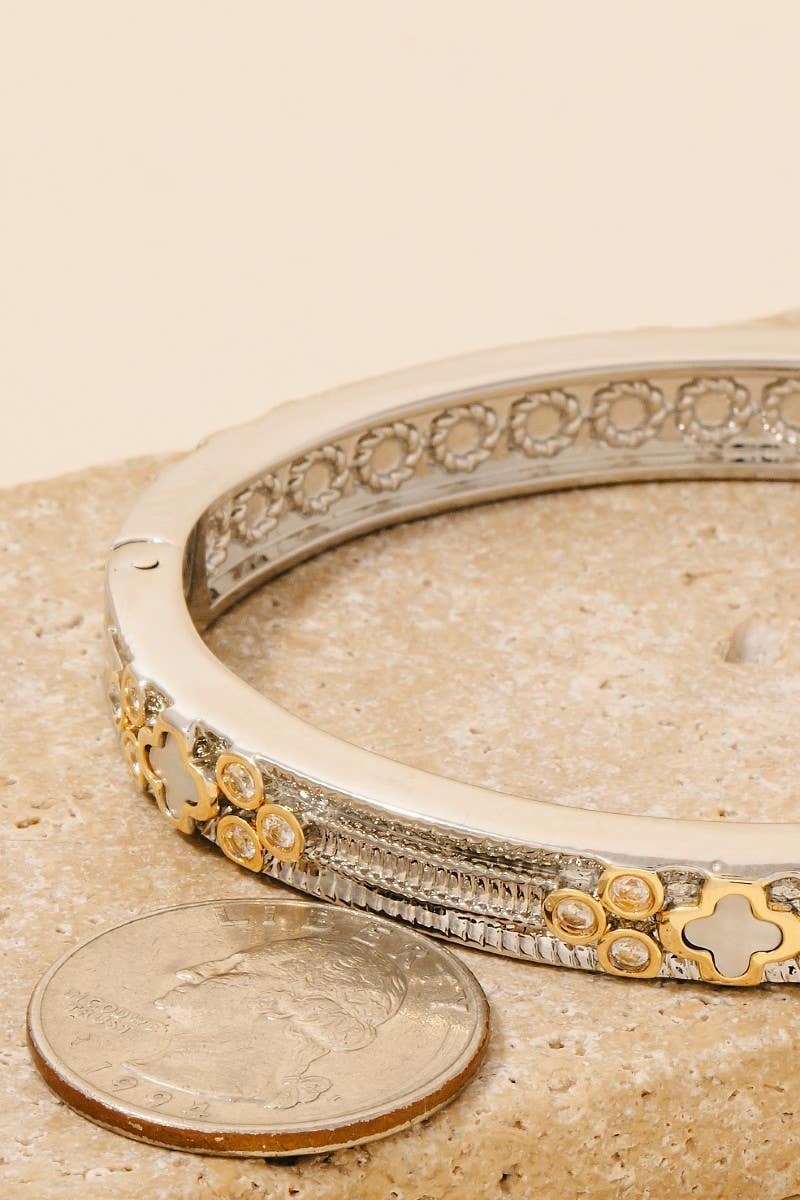 Gold Plated 2 Tone Intricate Hinge Bangle Bracelet