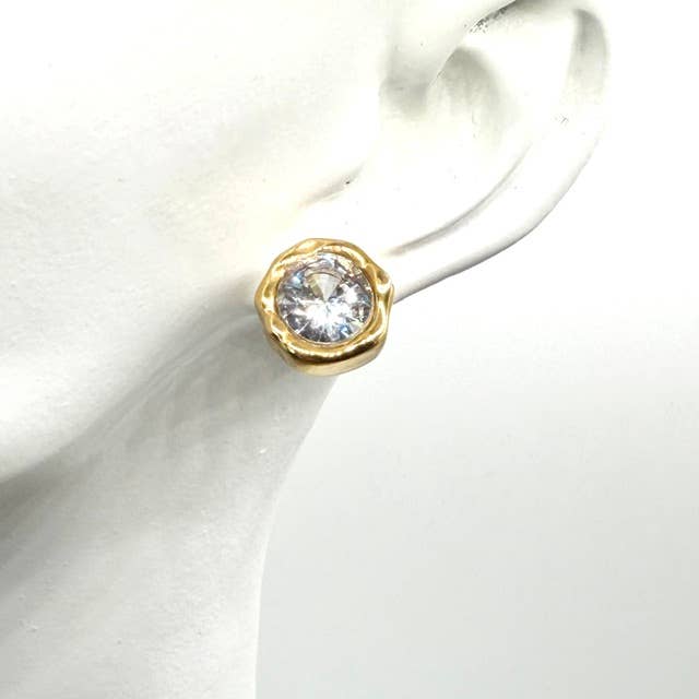Hand-Casted Gold Crystal Post Earrings