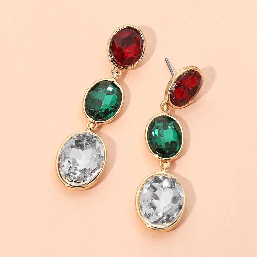 Triple Oval Stone Link Drop Earrings