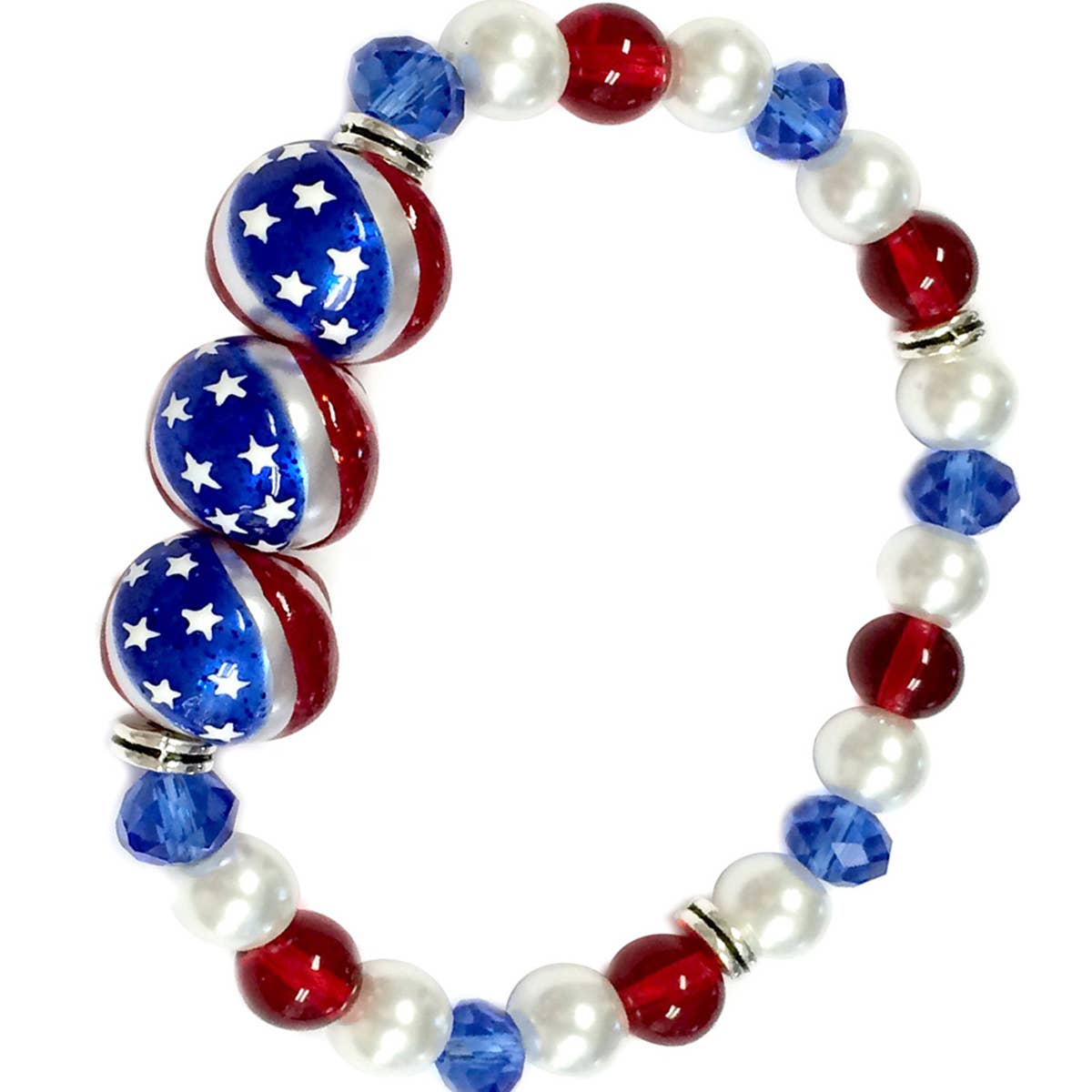 4th of July, Red White Blue Patriotic Stretch Bracelet