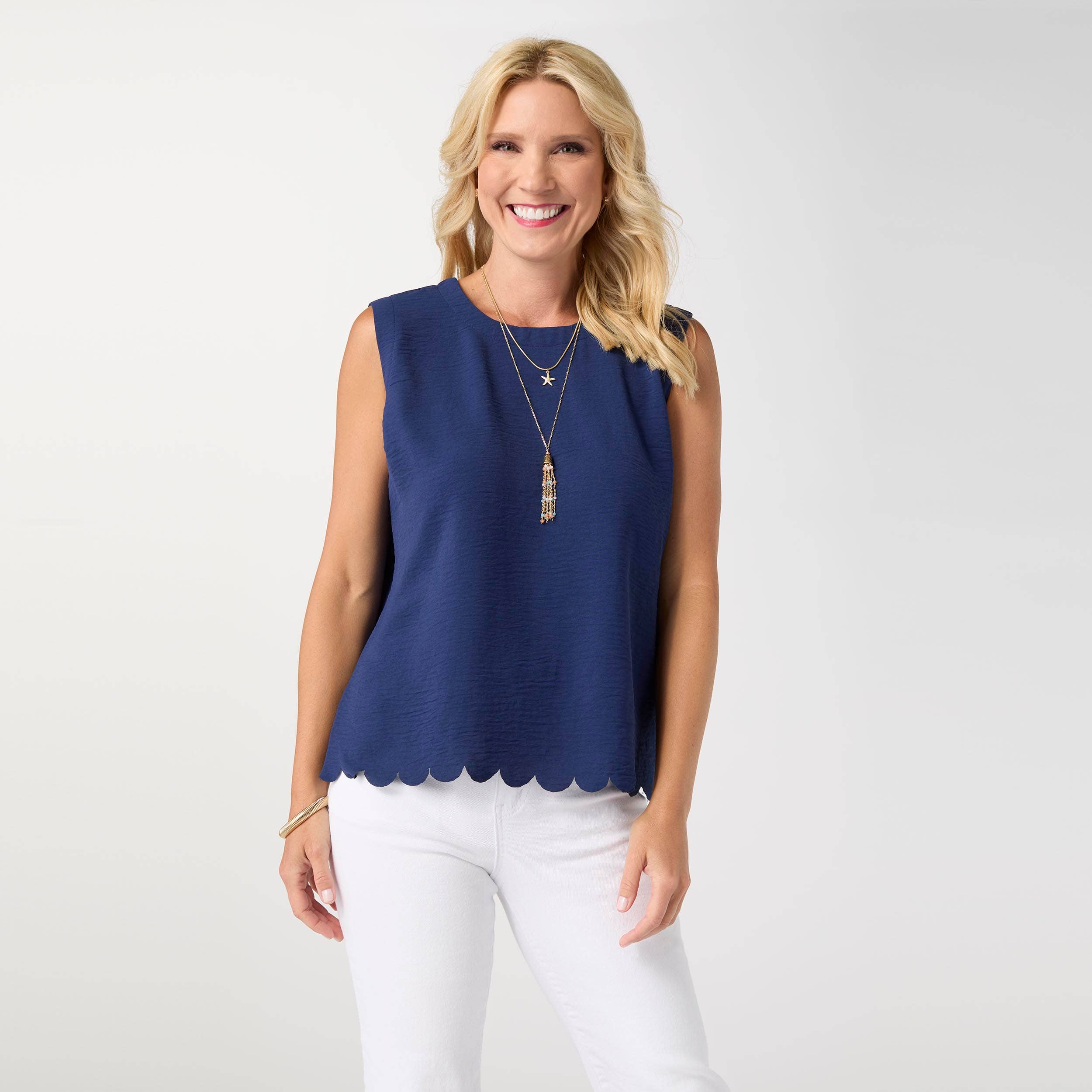 Daphne Tie Back Tank with Scallop