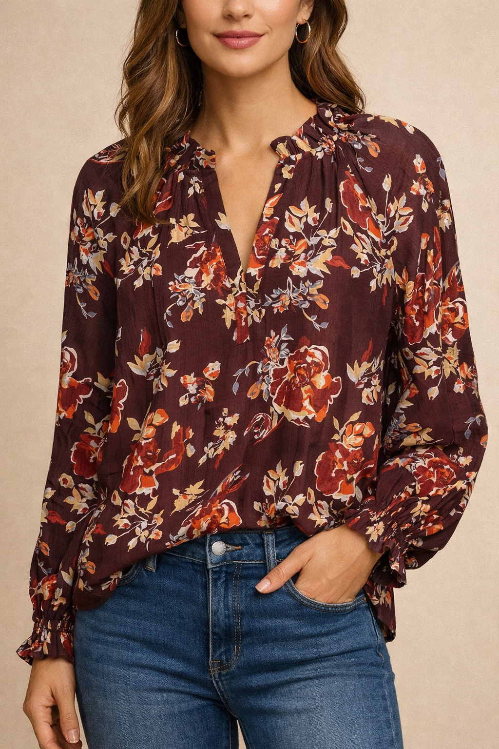 Long Sleeve Floral Detail Top