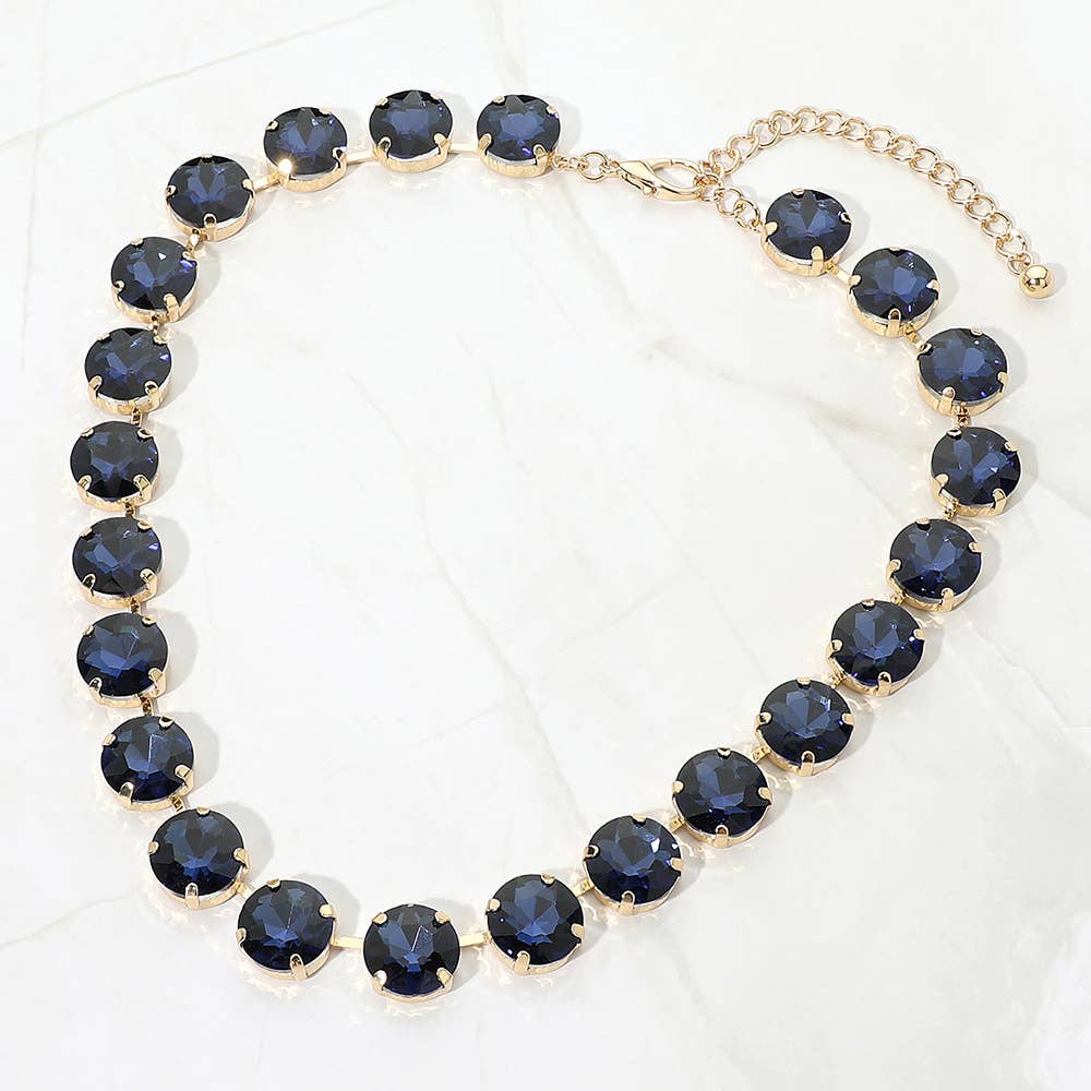 Cushion Round Stone Link Evening Necklace - Blue