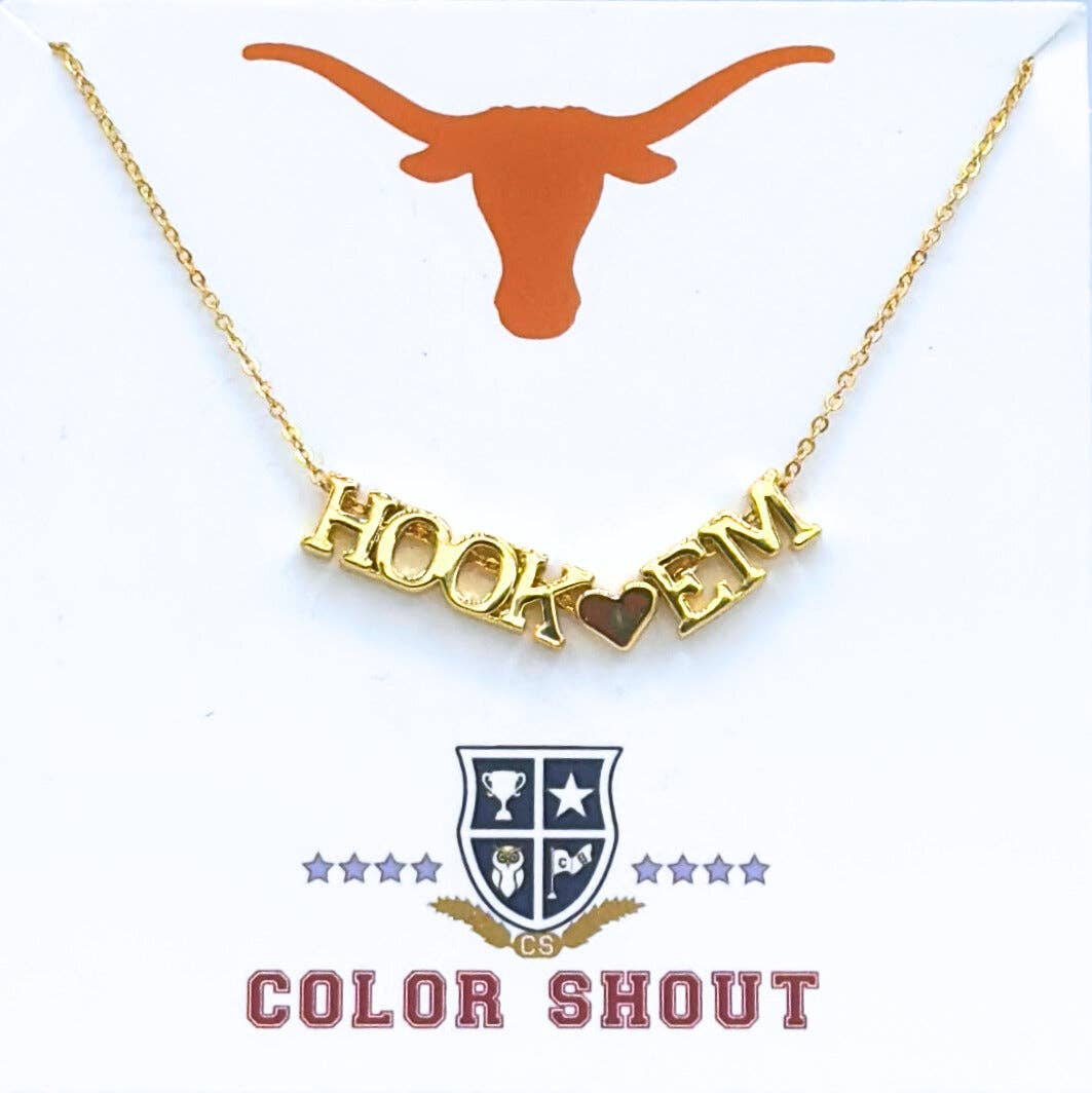 UT - Hook 'Em Gold Heart Necklace