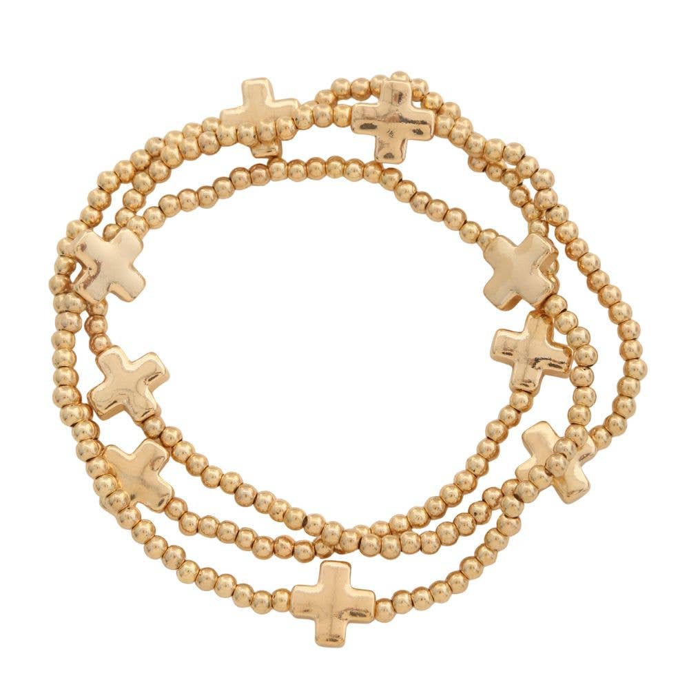 Cross Charm Beaded Bracelet Set