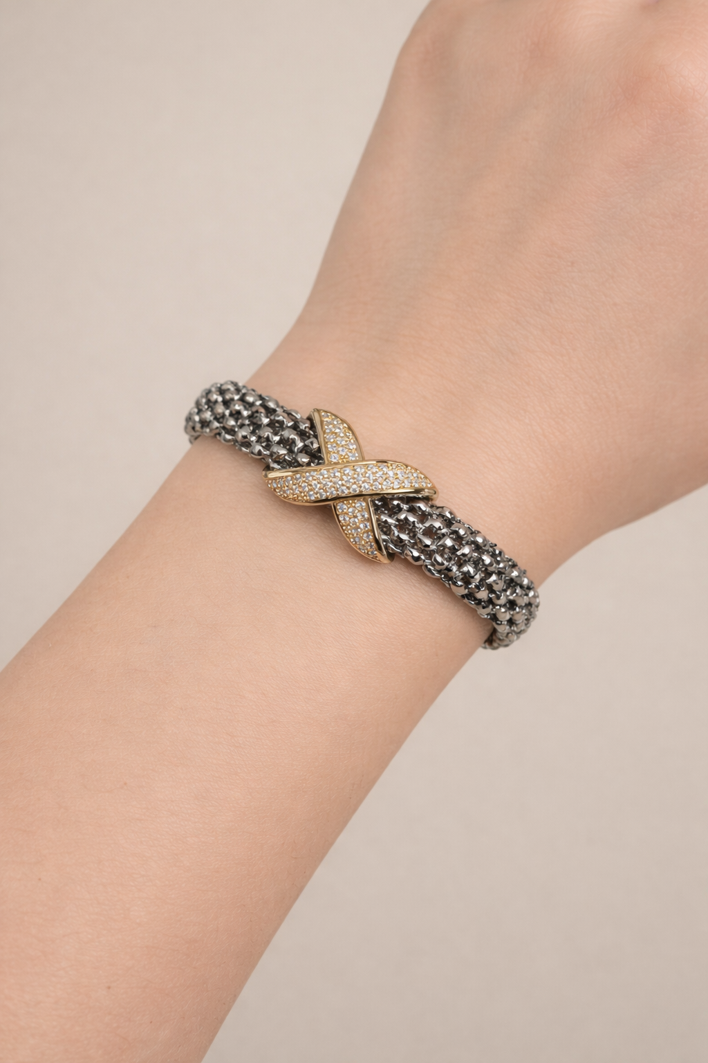 Dual Tone Rope Crystal Criss Cross Bracelet