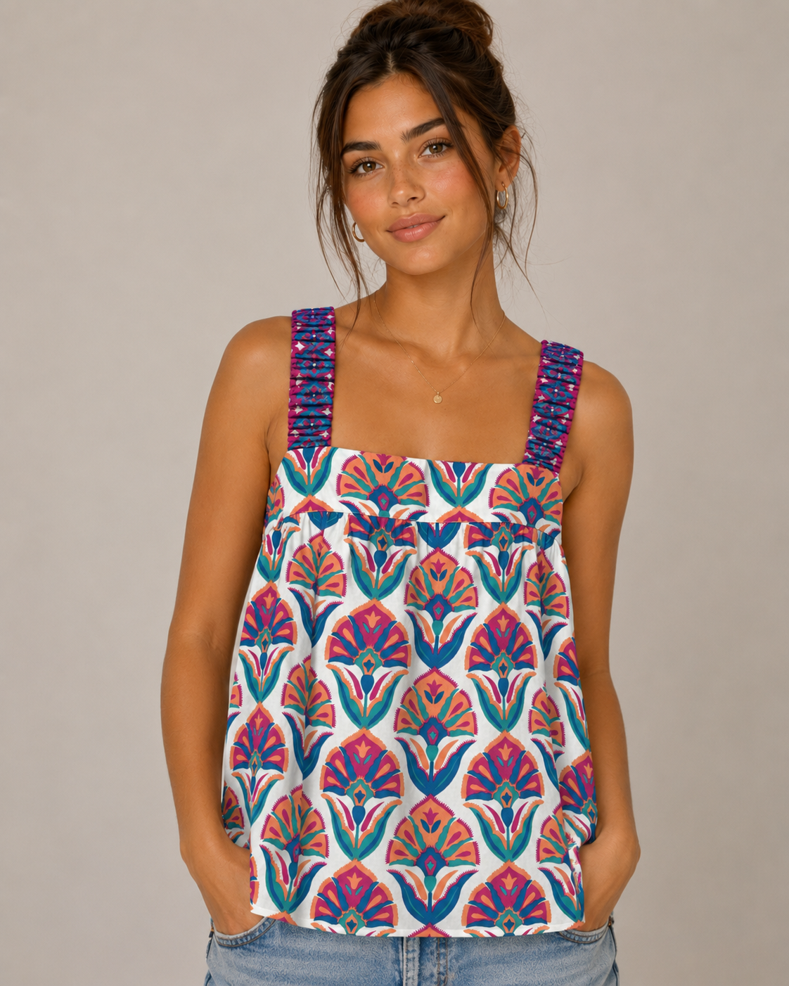 Geo Floral Mila Top Fuchsia Top