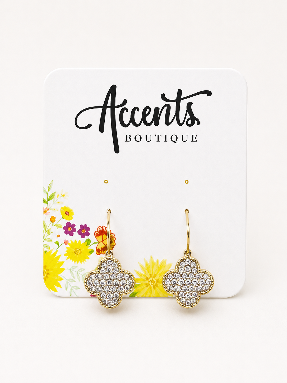 Gold Pave Clover Dangle Earrings