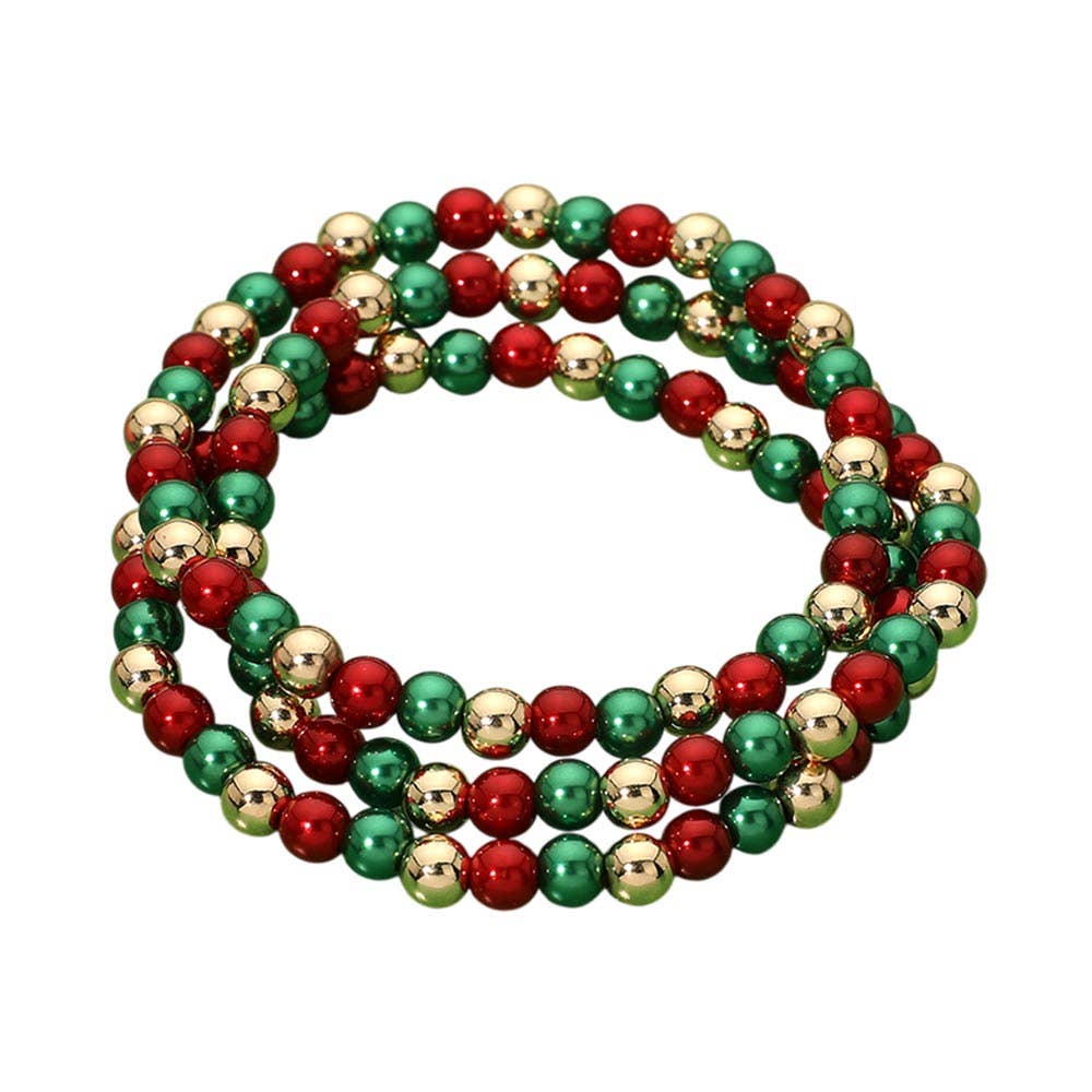 3PCS - Christmas Beaded Stretch Multi Layered Bracelets