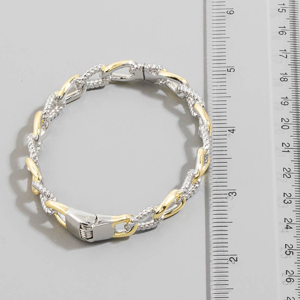 Gold Dipped Two Tone Solid Chain Hinge Bangle Bracelet