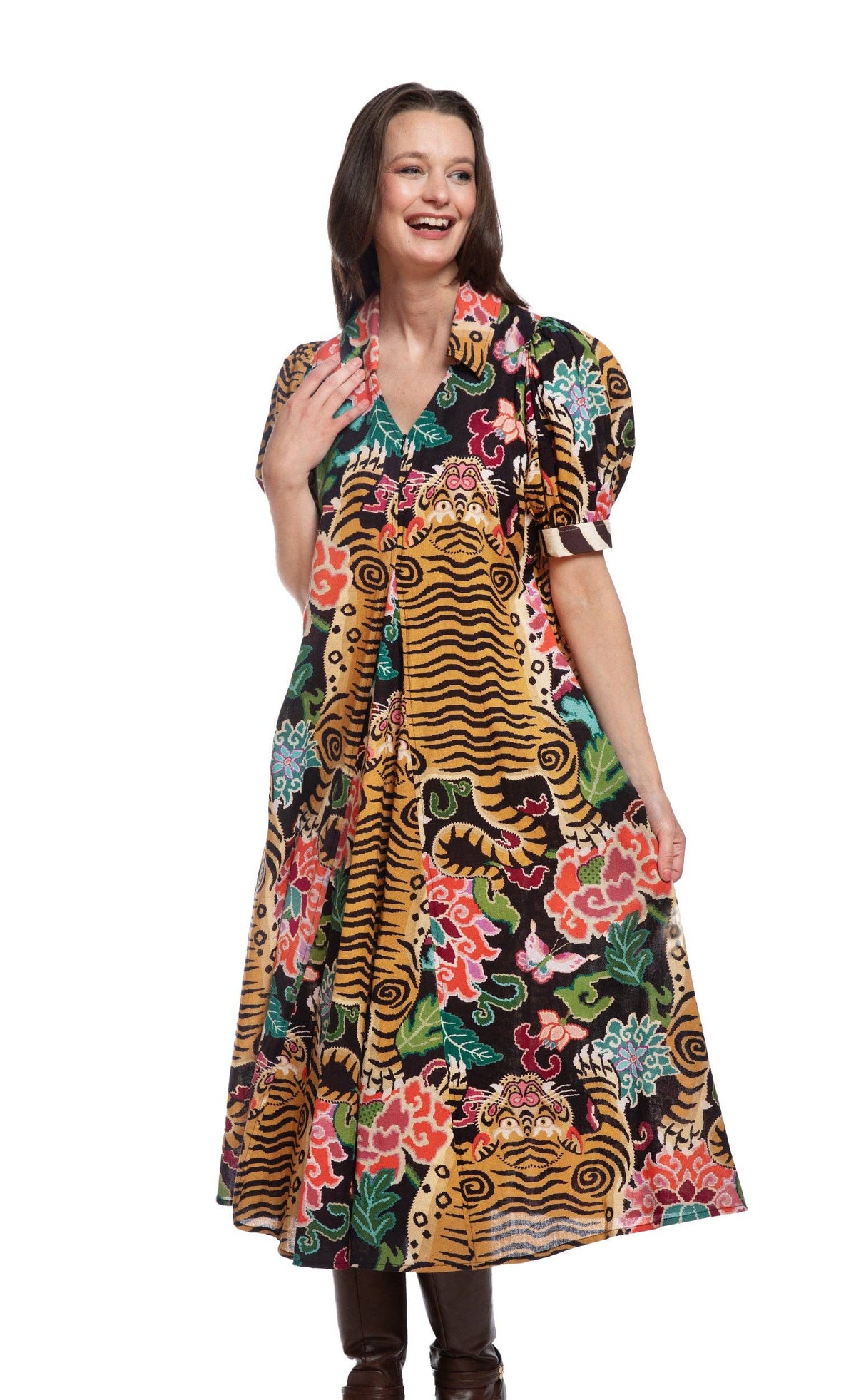 Montauk dress in tiger rug print — view 2
