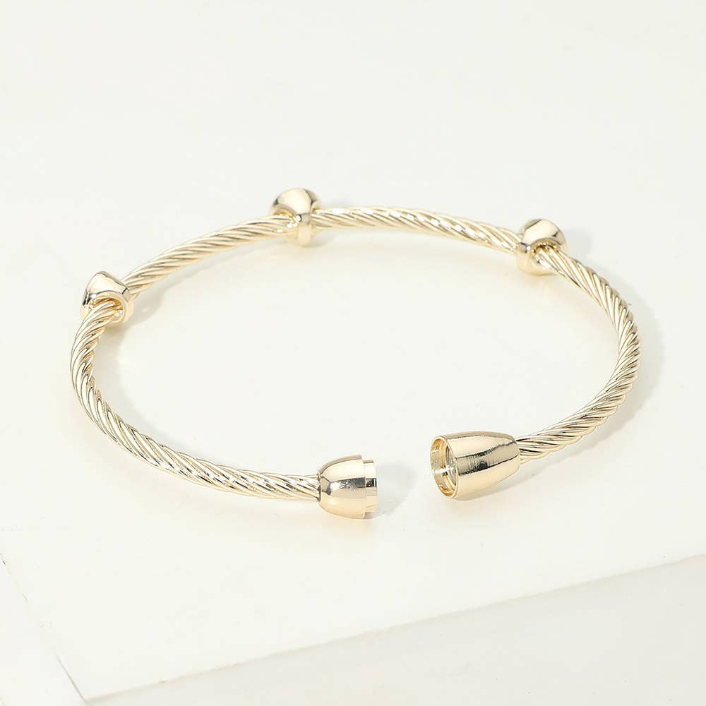 14K Gold Plated Round CZ Bezel Around Twisted Magnetic Bangle Bracelet
