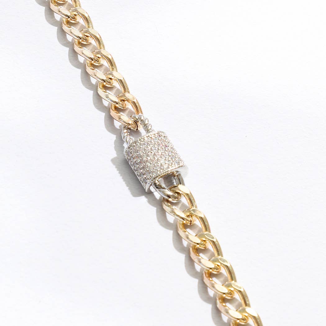 CZ Half Cylinder Charm Linked Chain Bracelet