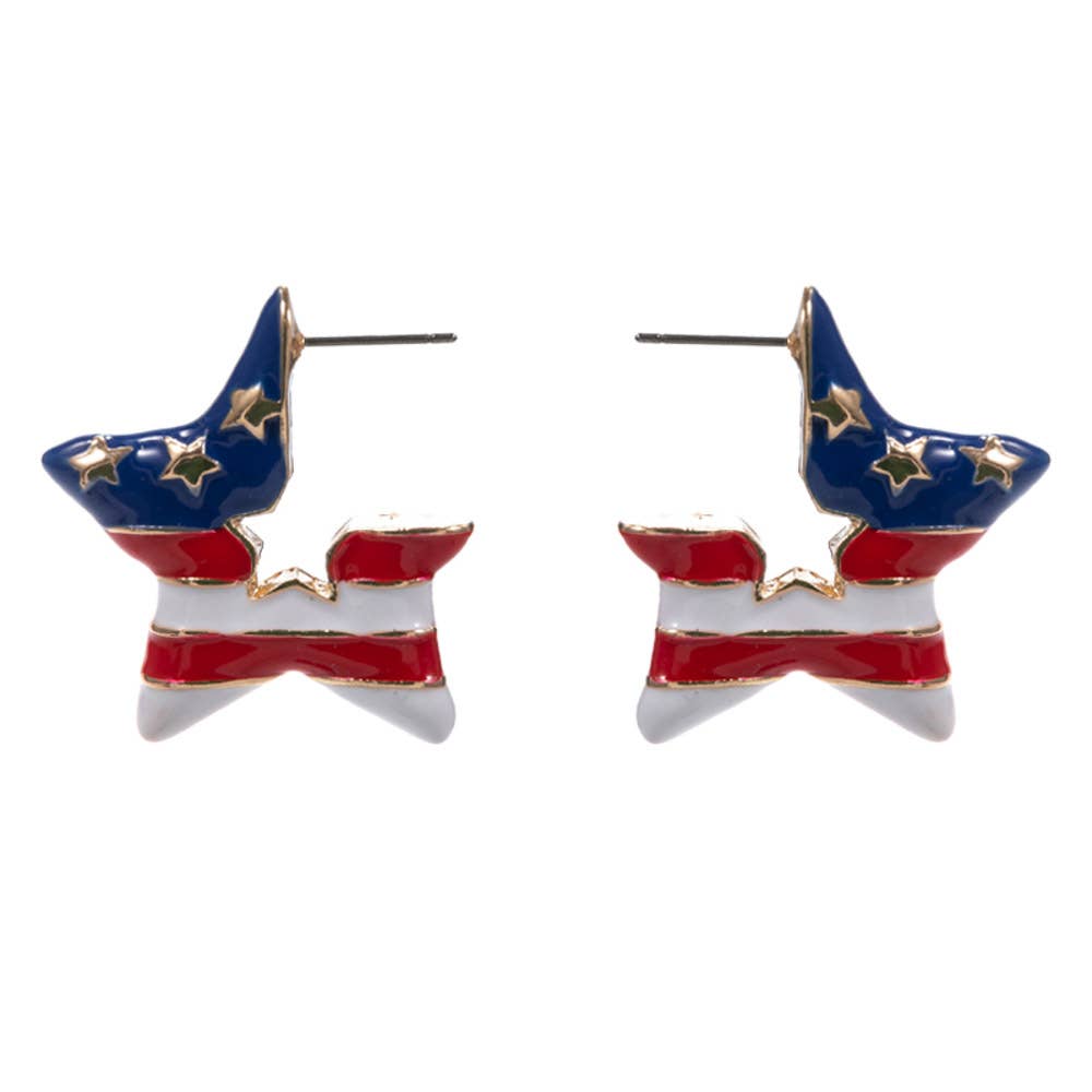 American Flag Star Shaped Enamel Earrings