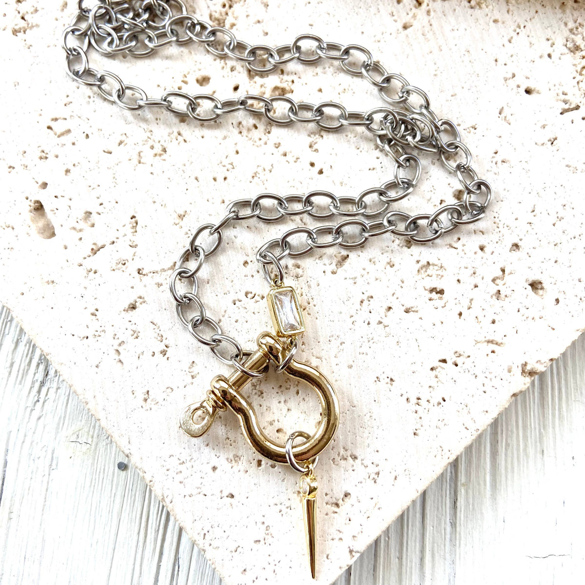 Mixed Metal Shackle Charm Necklace