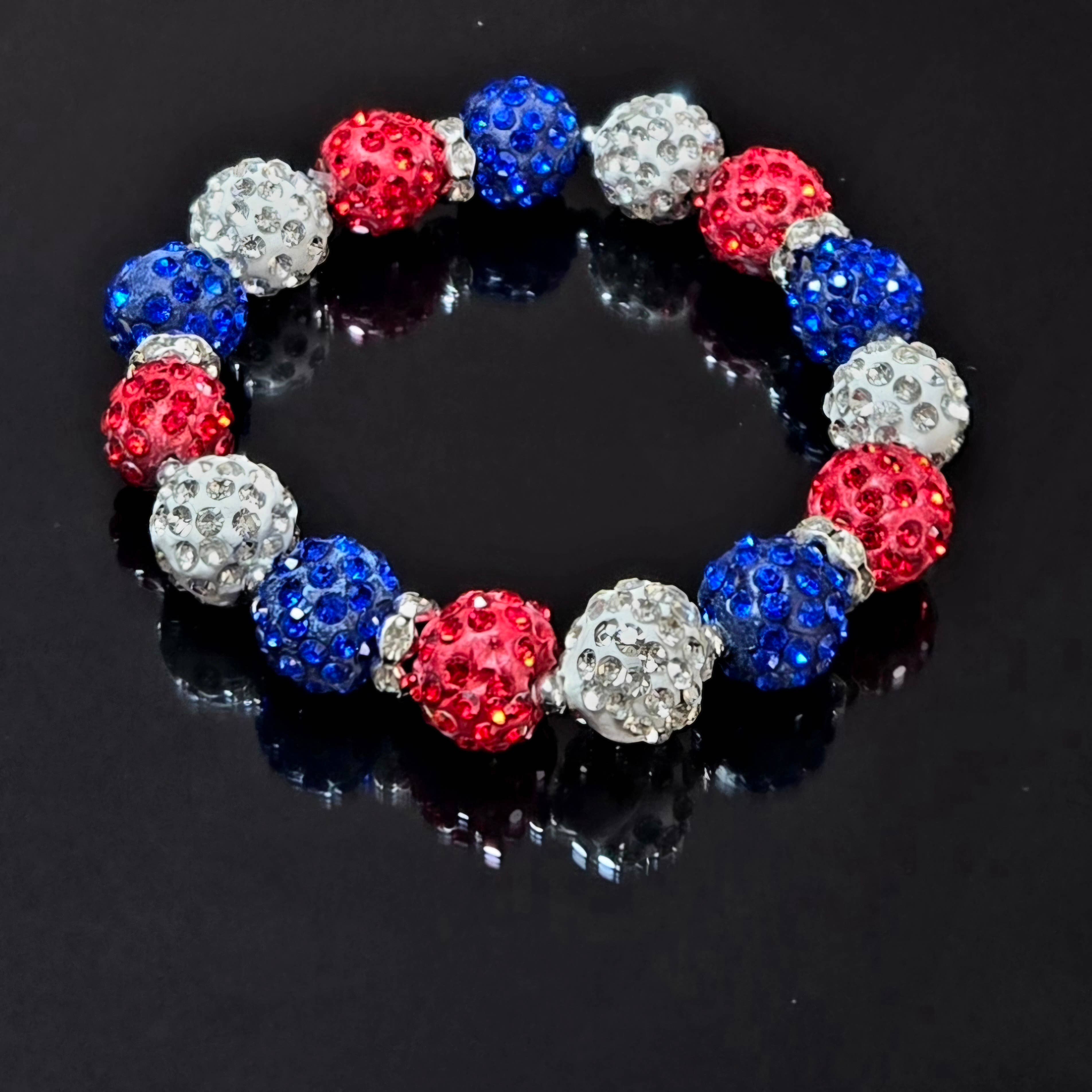 4th of July Red White Blue SPARKLE Beaded Stretch Bracelet
