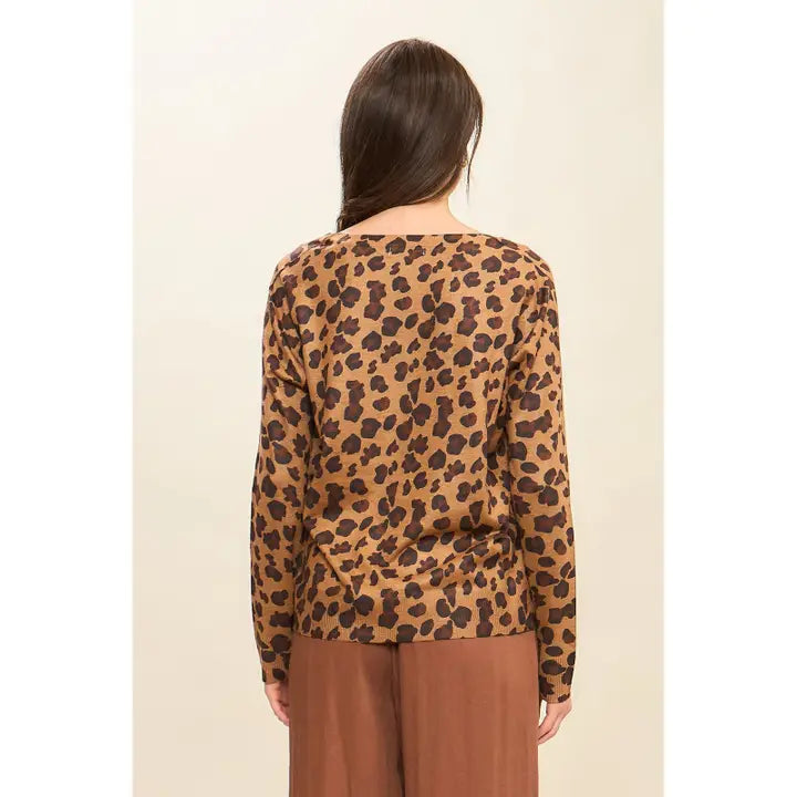 Leopard Lightweight Vneck Pullover Sweater