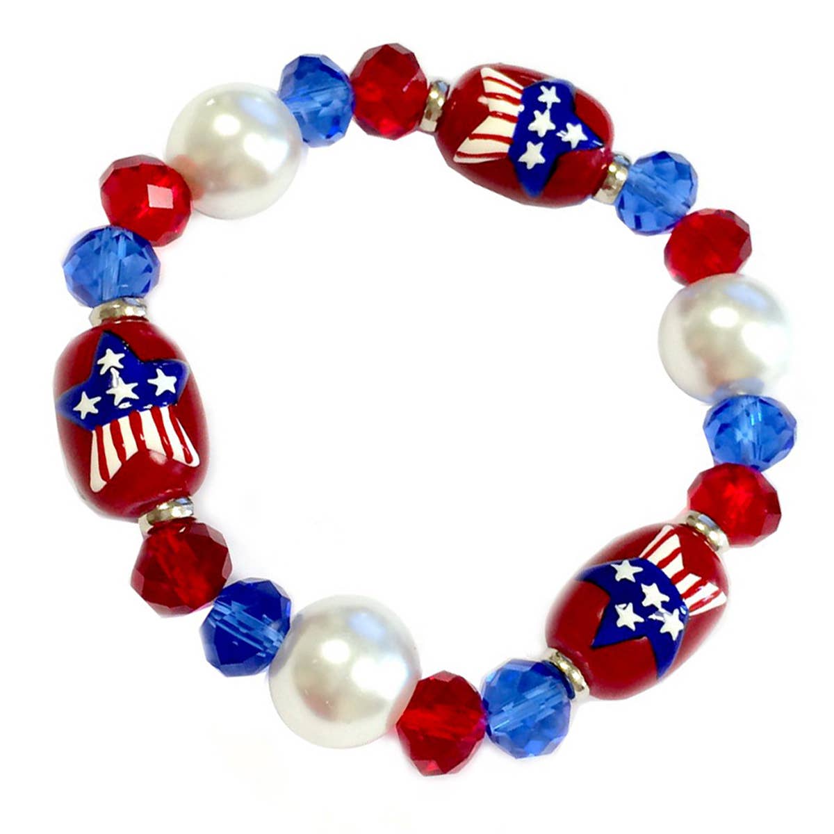 July 4th Star Red White Blue Beaded Stretch Bracelet