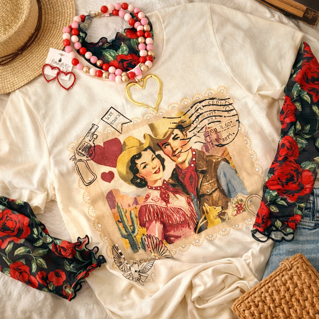 Cowboy Couple Bling Valentines Tee