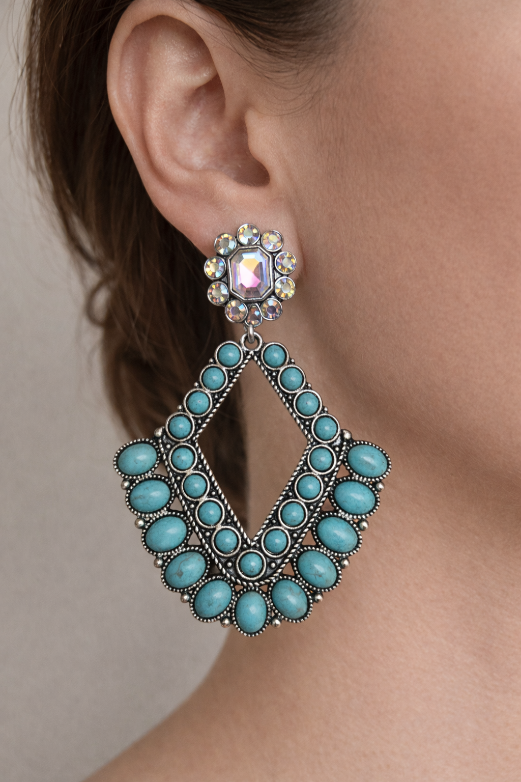Crystal Turquoise Chandelier Earrings