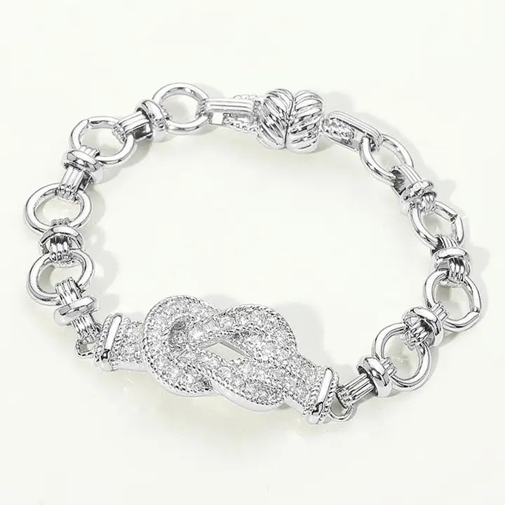 14K Gold Plated CZ Pave Charm Accent Link Magnetic Bracelet