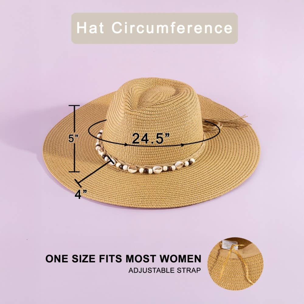 Beaded Cowrie Shell Straw Cowboy Hat