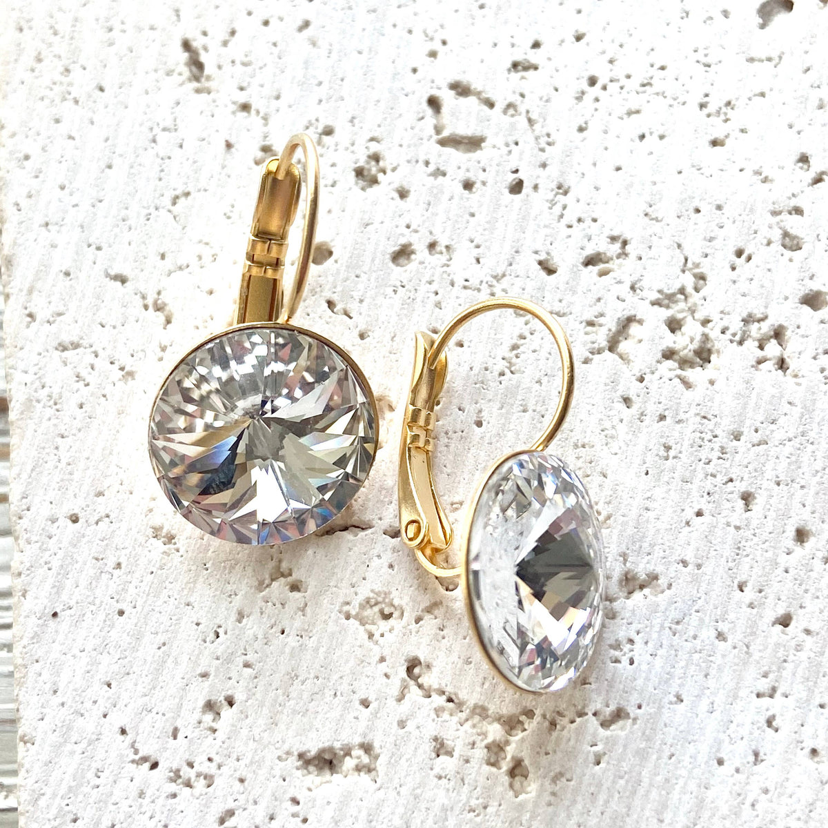 Matte Gold Large Crystal Earrings