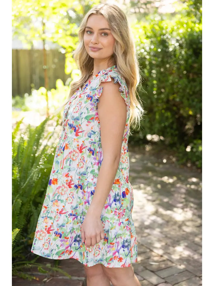 Multi Ruffle Details Tiered Floral Dress