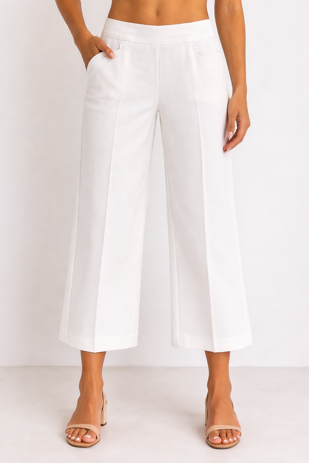 White Pull On Wide Leg Crop Pants