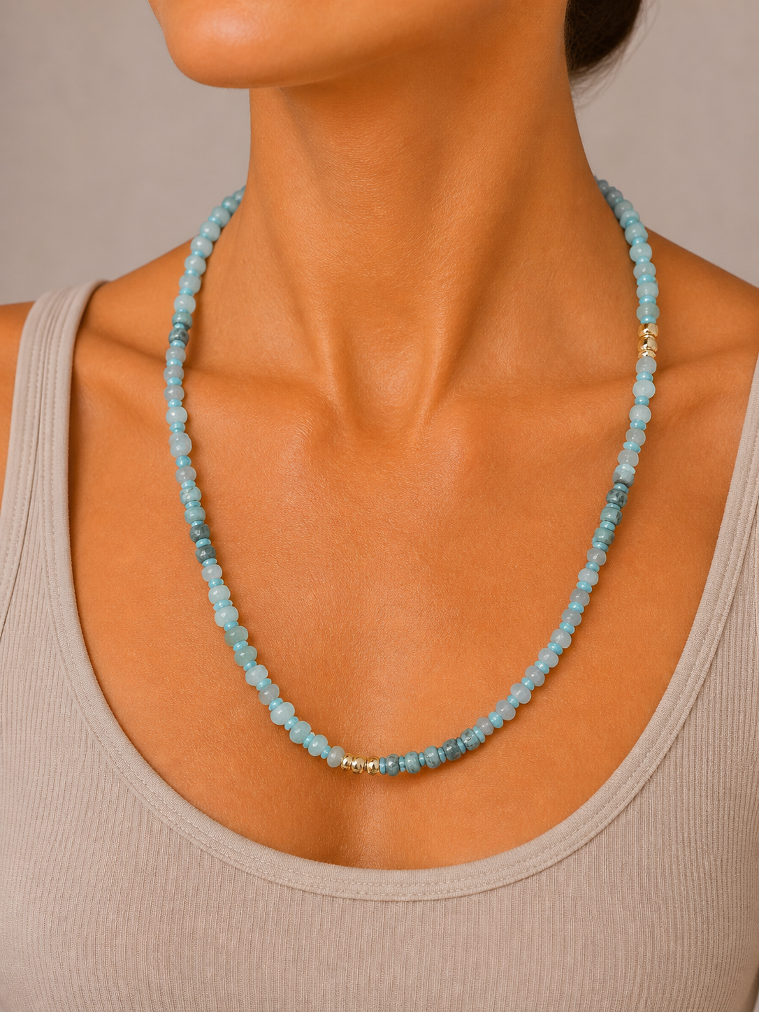 Blue Multi Stone Small Beaded Necklace