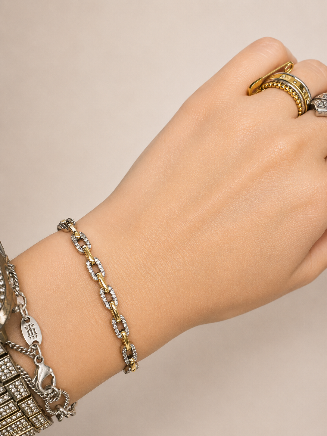 Two Tone CZ Link Bracelet