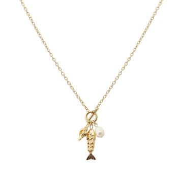 Gold Fish & Pearl Charm Necklace
