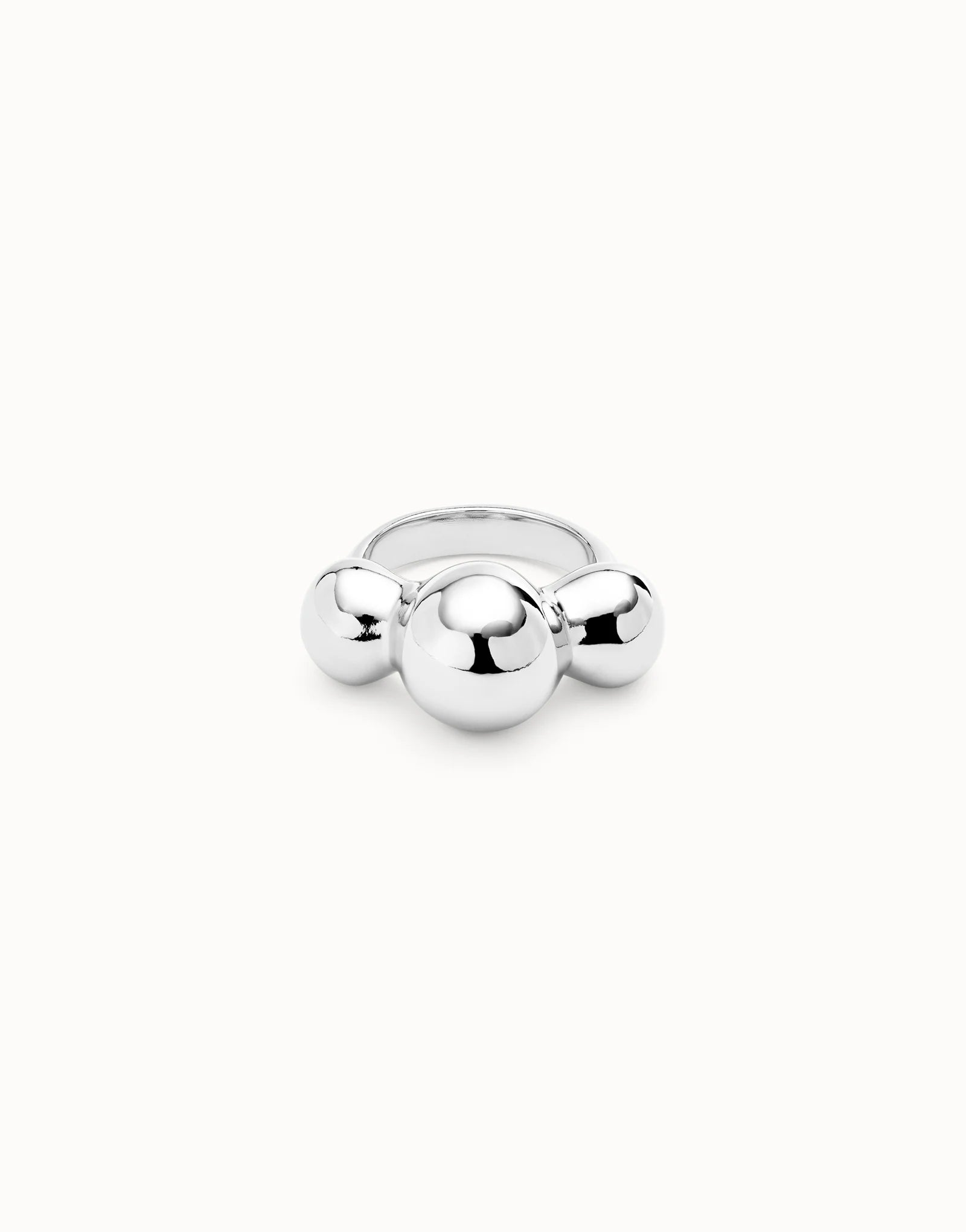 Uno de 50 Modern Triple Bubble Statement Ring, Sterling Silver-Plated, Bold Spherical Design