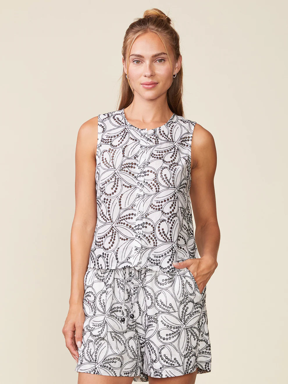 Black Eyelet Button Front Tank & Short Set