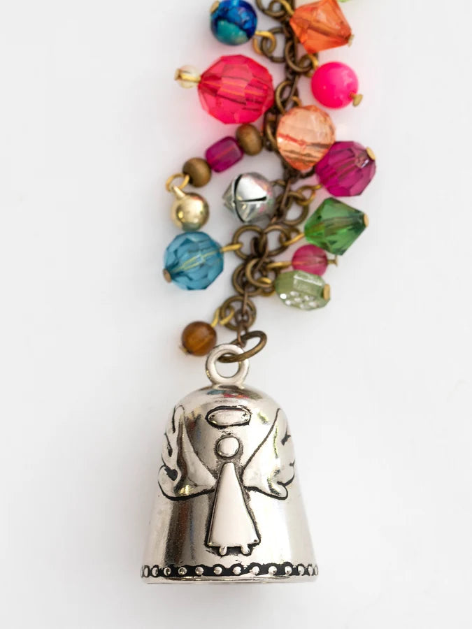 Natural Life Blessing Bell car charm with beaded vegan leather hanger — view 2