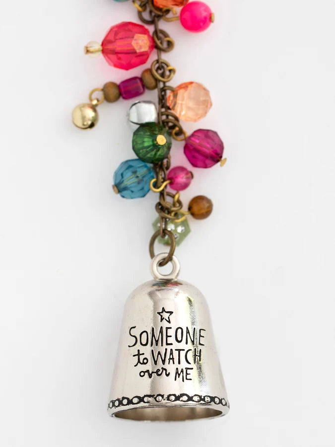 Natural Life Blessing Bell car charm with beaded vegan leather hanger — view 3