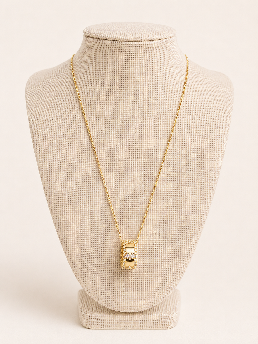 Gold CZ Clover Barrel Slide Necklace