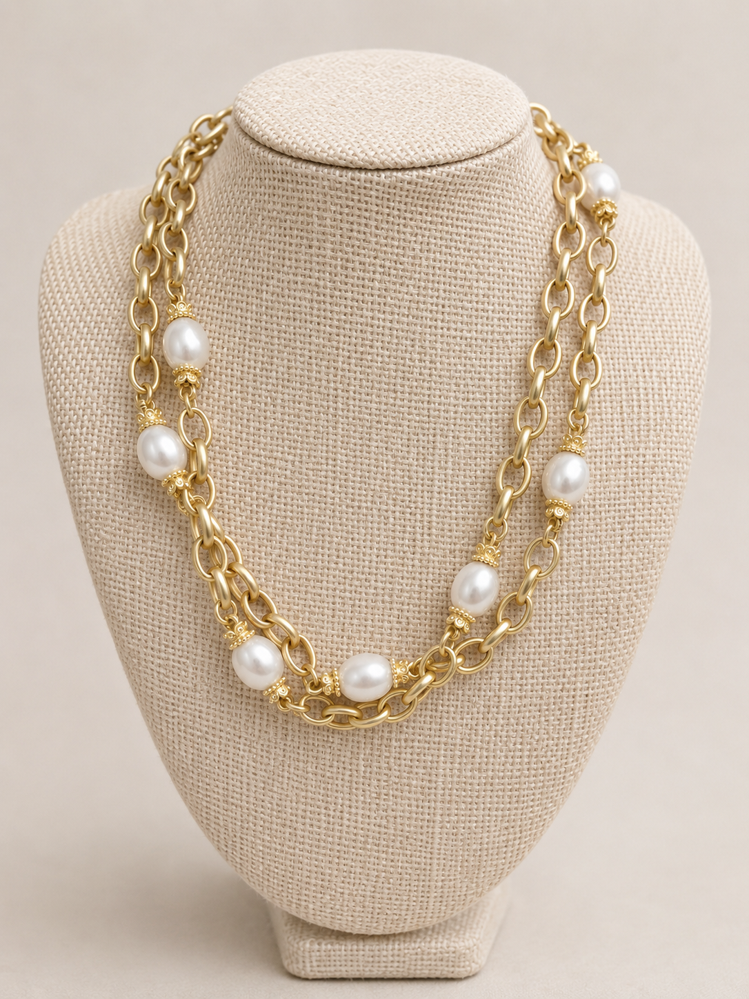 Gold Matte Pearl Necklace